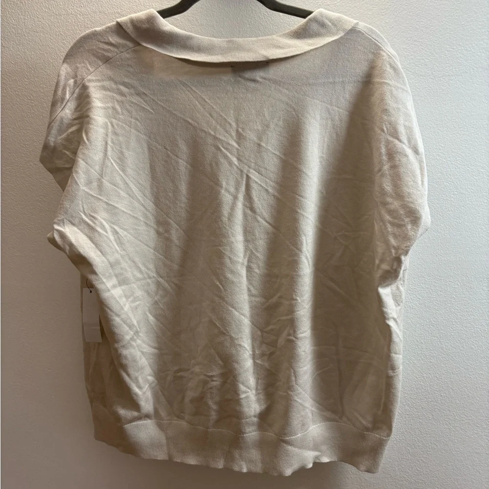 DKNY Cream Modern Fit Sleeveless Collared Sweater XXL